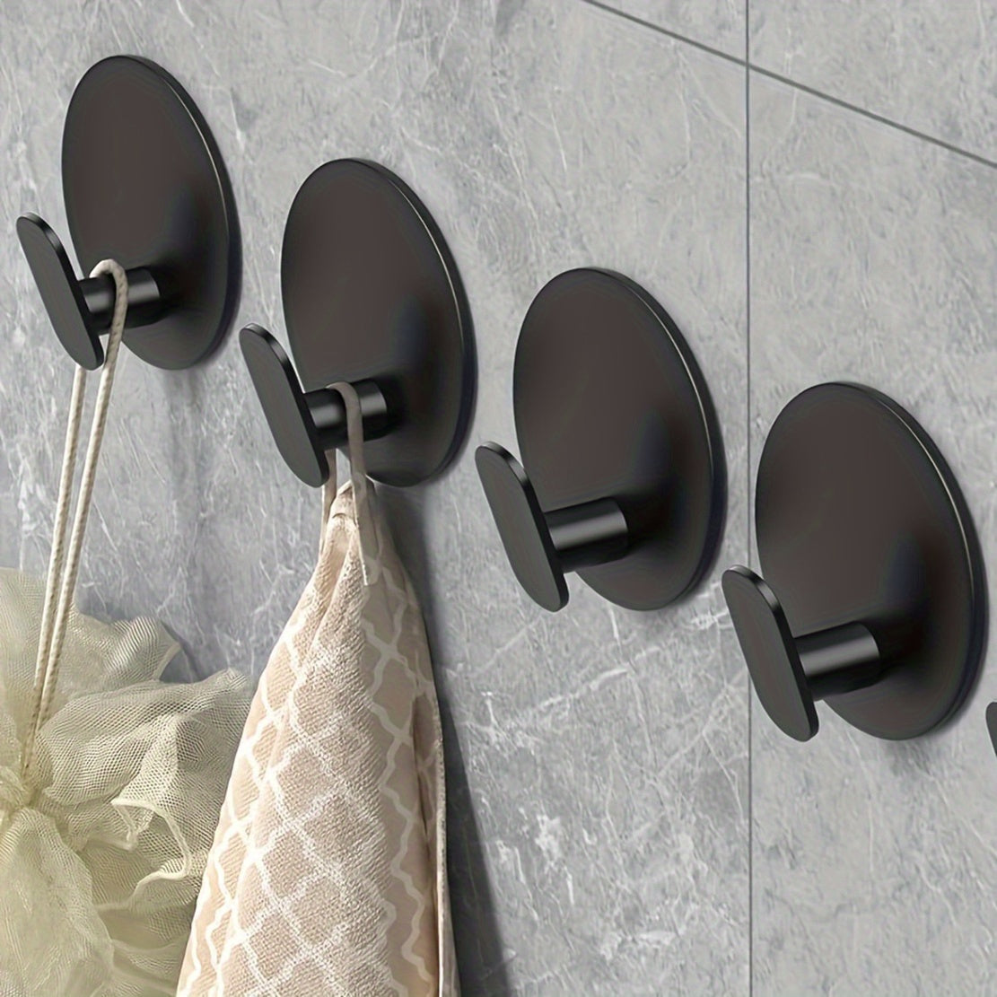 Modern Black Wall Hooks - Easy Install Adhesive Towel Hangers for Bathroom, Kitchen - Durable Robe, Clothes, Hat & Key Holders Bath\u002FBath Accessories