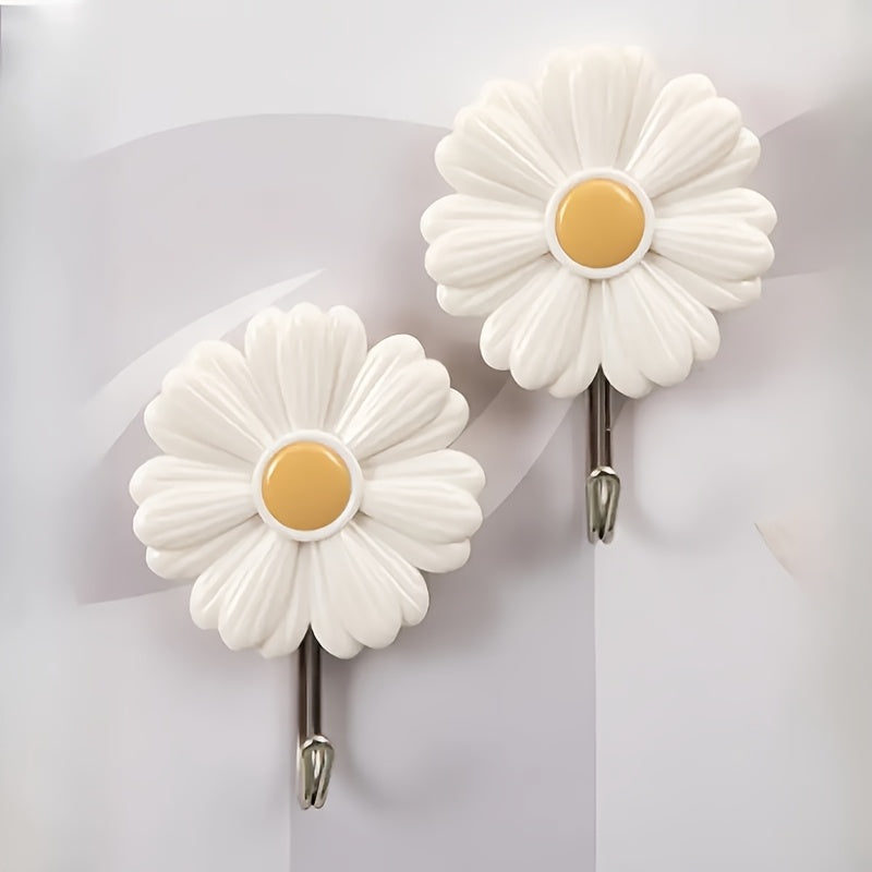 2-Pack\u002F1pc Flower Shaped Wall Hooks - Casual Style Plastic Robe & Towel Hooks - Easy Install, Heavy-Duty Adhesive Wall Mount Hooks for Kitchen, Bedroom - No Drill Needed