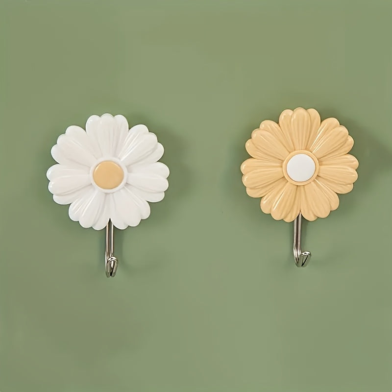 2-Pack\u002F1pc Flower Shaped Wall Hooks - Casual Style Plastic Robe & Towel Hooks - Easy Install, Heavy-Duty Adhesive Wall Mount Hooks for Kitchen, Bedroom - No Drill Needed