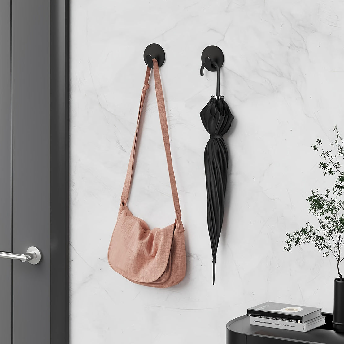 Modern Black Wall Hooks - Easy Install Adhesive Towel Hangers for Bathroom, Kitchen - Durable Robe, Clothes, Hat & Key Holders Bath\u002FBath Accessories