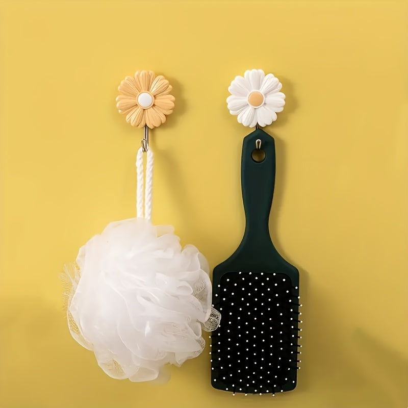 2-Pack\u002F1pc Flower Shaped Wall Hooks - Casual Style Plastic Robe & Towel Hooks - Easy Install, Heavy-Duty Adhesive Wall Mount Hooks for Kitchen, Bedroom - No Drill Needed