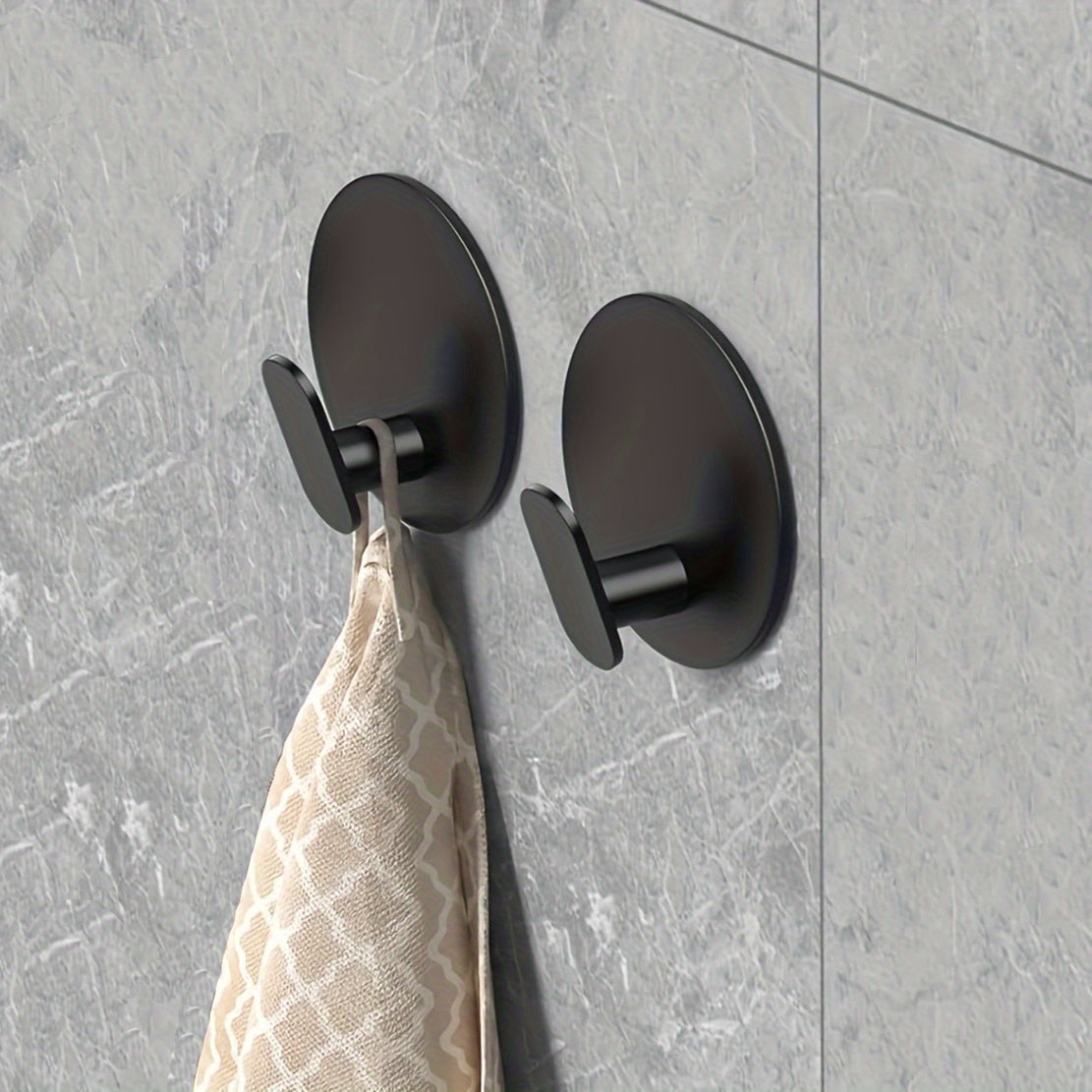 Modern Black Wall Hooks - Easy Install Adhesive Towel Hangers for Bathroom, Kitchen - Durable Robe, Clothes, Hat & Key Holders Bath\u002FBath Accessories
