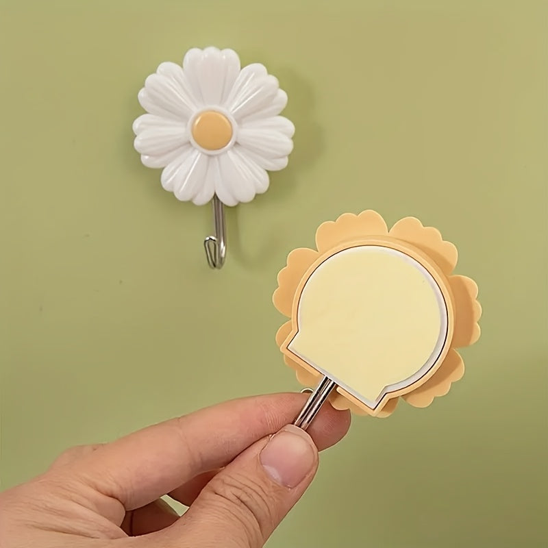 2-Pack\u002F1pc Flower Shaped Wall Hooks - Casual Style Plastic Robe & Towel Hooks - Easy Install, Heavy-Duty Adhesive Wall Mount Hooks for Kitchen, Bedroom - No Drill Needed