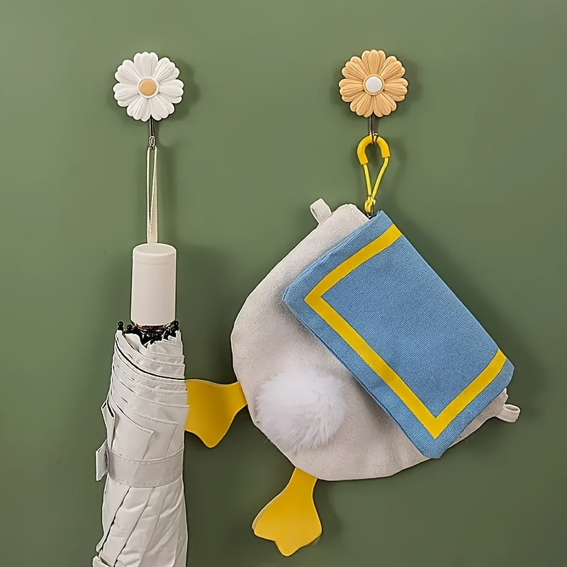 2-Pack\u002F1pc Flower Shaped Wall Hooks - Casual Style Plastic Robe & Towel Hooks - Easy Install, Heavy-Duty Adhesive Wall Mount Hooks for Kitchen, Bedroom - No Drill Needed