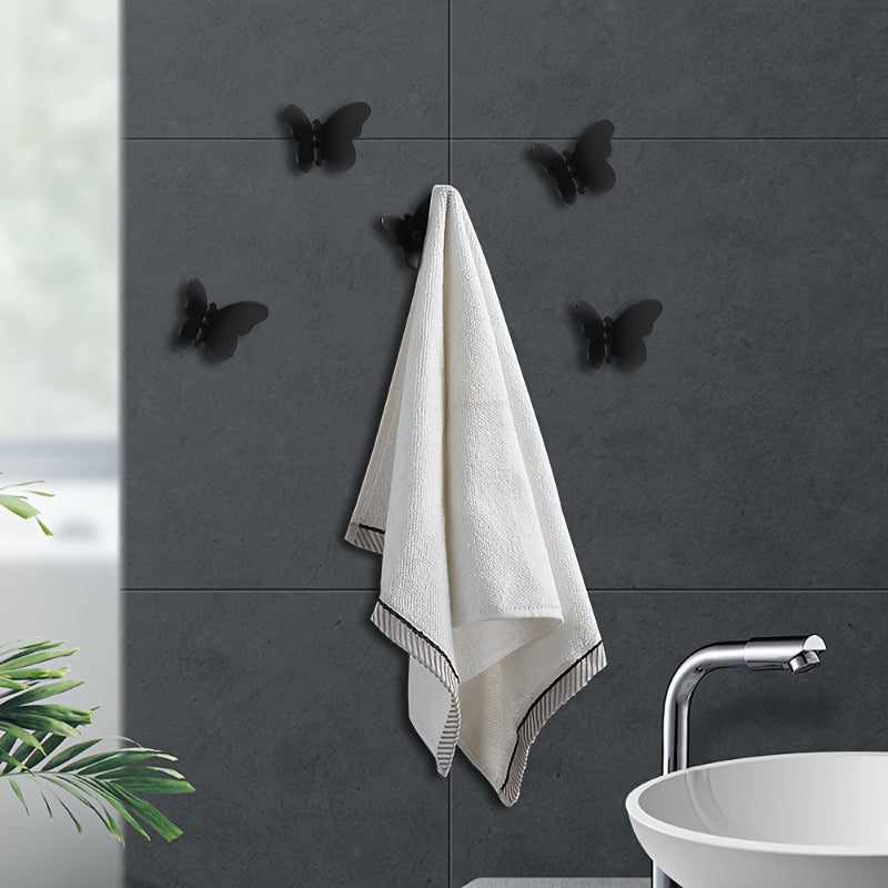 4 Pack Butterfly Decorative Metal Wall Hooks - Brushed Finish, Easy Install with 8 Screws, Durable Bathrobe Towel Storage Hooks for Entryway, Bedroom, Bathroom Organizer, Bathroom Hooks, Bedroom Organization, Butterflyshaped Hook, Sleek Hook Design