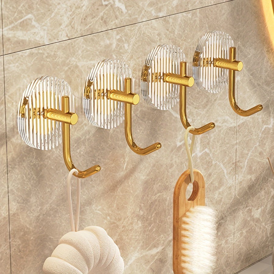 4pcs Light Luxury Towel Hook, Acrylic Hanging Wall Hook, Non Punching Adhesive Hook, Suitable for Bathroom Bedroom Kitchen Living Room Hanging Storage (Golden\u002FSilvery)