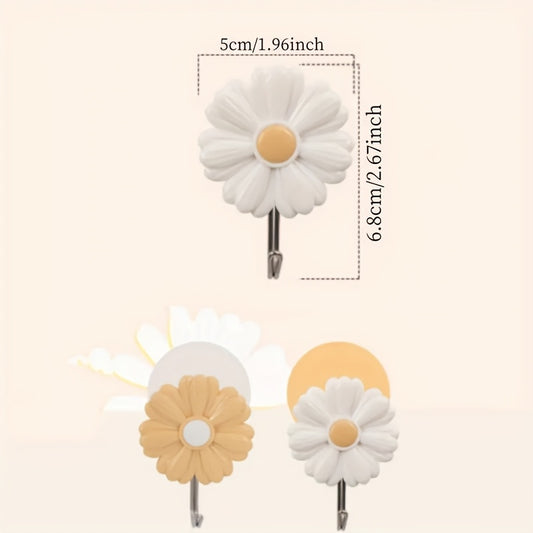 2-Pack\u002F1pc Flower Shaped Wall Hooks - Casual Style Plastic Robe & Towel Hooks - Easy Install, Heavy-Duty Adhesive Wall Mount Hooks for Kitchen, Bedroom - No Drill Needed