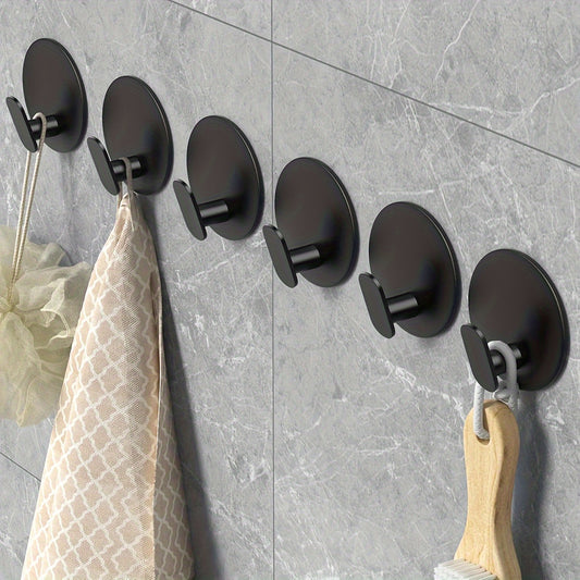 Modern Black Wall Hooks - Easy Install Adhesive Towel Hangers for Bathroom, Kitchen - Durable Robe, Clothes, Hat & Key Holders Bath\u002FBath Accessories