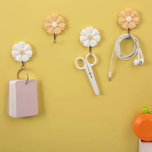 2-Pack\u002F1pc Flower Shaped Wall Hooks - Casual Style Plastic Robe & Towel Hooks - Easy Install, Heavy-Duty Adhesive Wall Mount Hooks for Kitchen, Bedroom - No Drill Needed