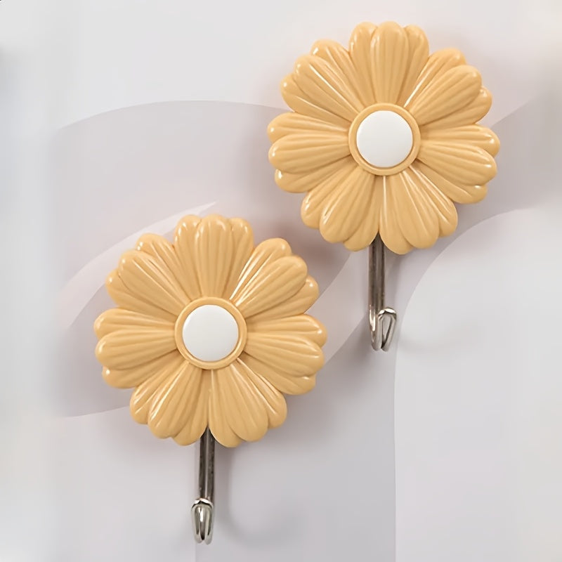 2-Pack\u002F1pc Flower Shaped Wall Hooks - Casual Style Plastic Robe & Towel Hooks - Easy Install, Heavy-Duty Adhesive Wall Mount Hooks for Kitchen, Bedroom - No Drill Needed
