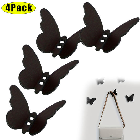 4 Pack Butterfly Decorative Metal Wall Hooks - Brushed Finish, Easy Install with 8 Screws, Durable Bathrobe Towel Storage Hooks for Entryway, Bedroom, Bathroom Organizer, Bathroom Hooks, Bedroom Organization, Butterflyshaped Hook, Sleek Hook Design