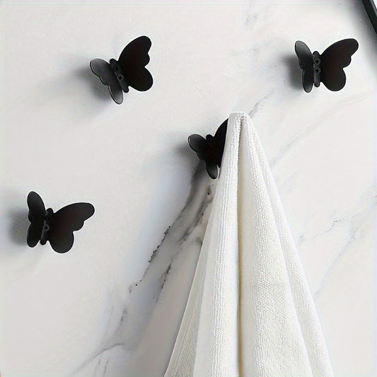 4 Pack Butterfly Decorative Metal Wall Hooks - Brushed Finish, Easy Install with 8 Screws, Durable Bathrobe Towel Storage Hooks for Entryway, Bedroom, Bathroom Organizer, Bathroom Hooks, Bedroom Organization, Butterflyshaped Hook, Sleek Hook Design