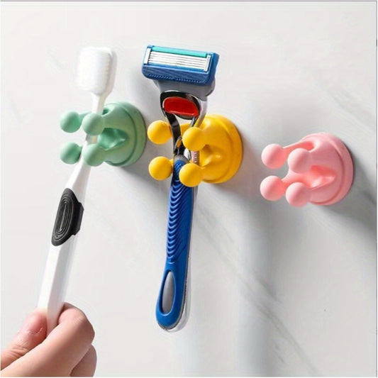 Silicone toothbrush rack - 8pcs razor hook wall hanging for hanging towels keys plug cables, practical decor hook stick on dorm room door function for kitchen bathroom office (random color), Utility Hooks